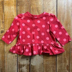 Gap shirt size 3 to 6 months Red Pink Polka Dot Long Sleeve Cotton Spring